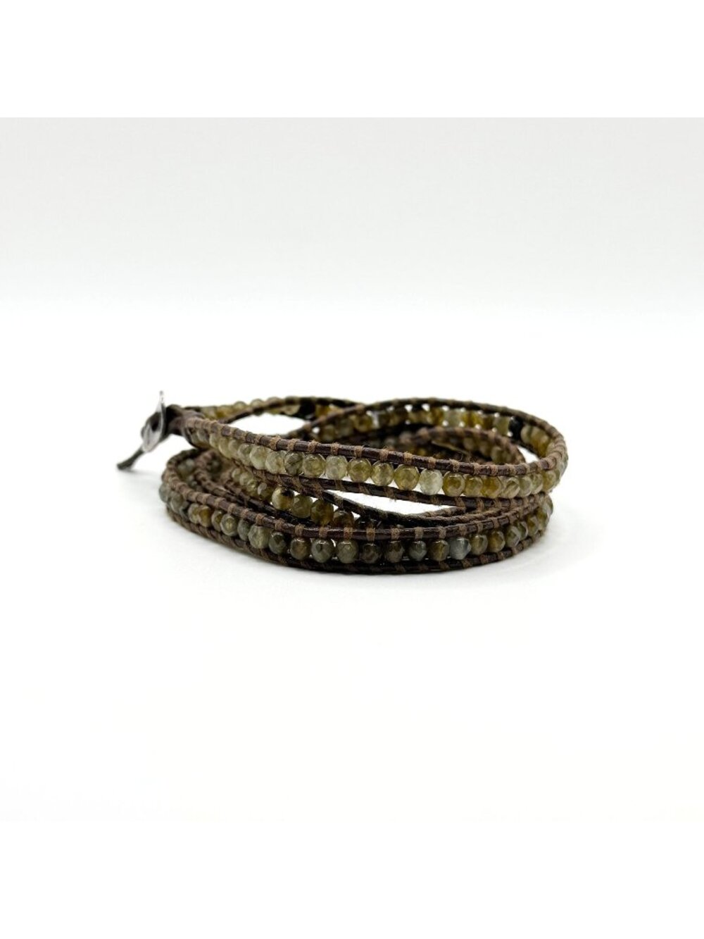 Chan Luu Wrap Bracelet With Green Beads & Leather Cord